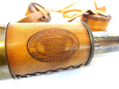 Retro messing verrekijker met leren riem NC1596 met mogelijkheid tot personalisatie met gravure
