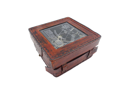 Messing sextant met gravure in leren doos - replica uit 1917, ideaal als cadeau voor zeilers en astronomen, afmetingen 13x12x6 cm, antiek, materiaal: messing en glas