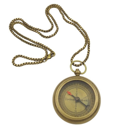 Stijlvol messing kompas met ketting in leren etui