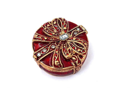 Exclusief metalen geschenkdoosje met kristalletjes B0118-08 in rood-gouden kleur, mogelijkheid tot personalisatie door gravure, ideaal voor sieraden en als elegant cadeau voor elke vrouw, afmetingen 4x4x1 cm, glamourstijl