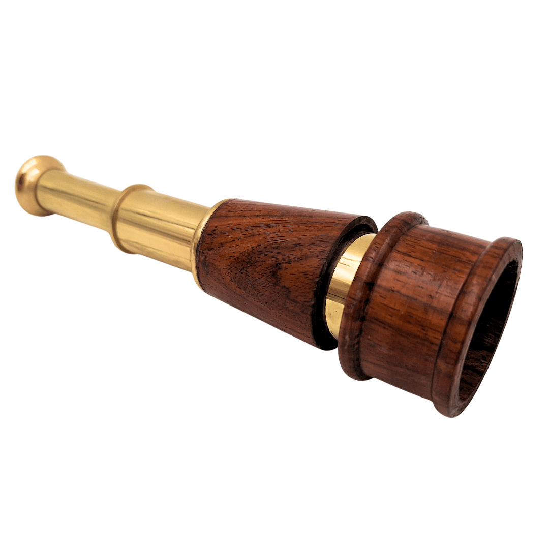Retro messing-houten telescoop HT021 met graveermogelijkheid – elegante decoratie als cadeau in vintage, maritieme stijl, lengte 18 cm