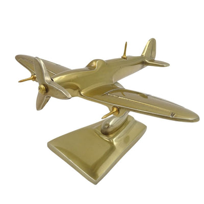 Modelvliegtuig Spitfire goud WWII-jachtvliegtuig, personaliseerbaar met gravure – elegant cadeau voor luchtvaartliefhebbers, gemaakt van aluminium, afmetingen 15 × 13 × 8 cm