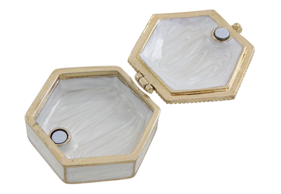 Elegant metalen geschenkdoosje met kristalletjes B0035-08WH, wit-goud, mogelijkheid tot personalisatie door gravure, ideaal voor sieraden en kleine voorwerpen, 5x5x2cm
