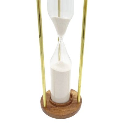 Messing-houten zandloper 30min met mogelijkheid tot personalisatie door gravure - elegant cadeau voor elke gelegenheid, hoogte 30,5cm, wit zand, klassieke materialen