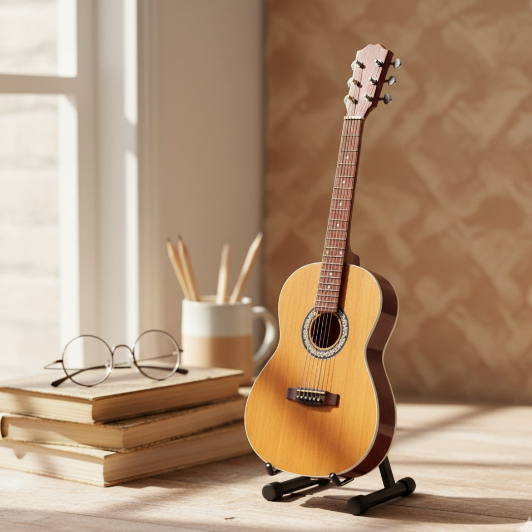 Mini klassieke gitaar met gravure - houten mahoniehouten decoratie 25 cm
