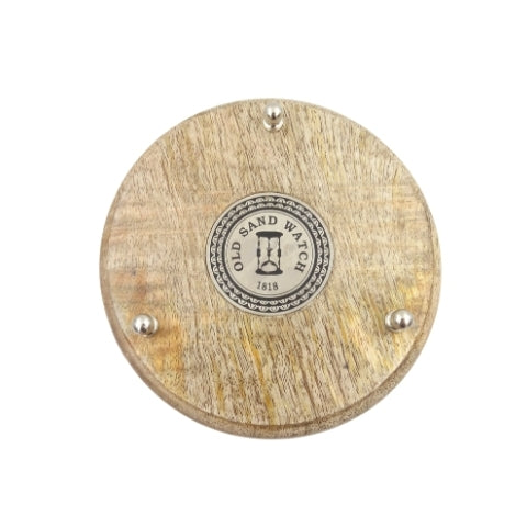Messing-houten zandloper 10 min met gravure - elegant cadeau in zwart, hoogte 25 cm, gemaakt van metaal, glas en mangohout