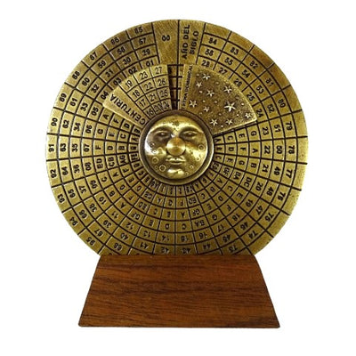 Renaissance eeuwigdurende kalender met gravure - gepersonaliseerd cadeau voor de jaren 1600-2799, elegante kantoordecoratie, diameter 9 cm, renaissancestijl