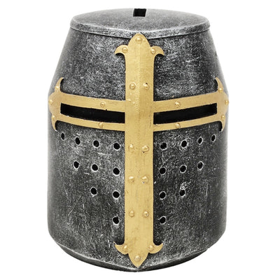 Spaarpot kruisridderhelm met personalisatie met gravure – uniek cadeau in middeleeuwse stijl, hoogte 10 cm, handbeschilderd, van polyresin