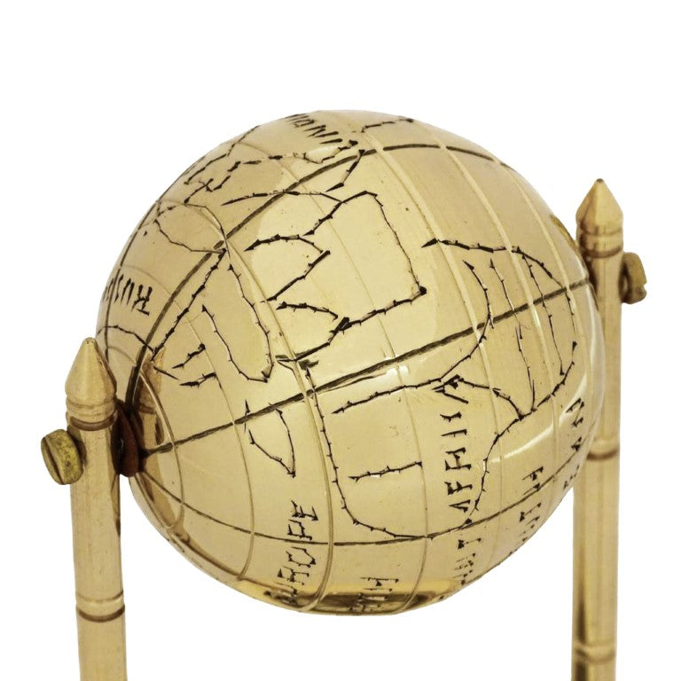 Decoratieve messing wereldbol met kompas en mogelijkheid tot personalisatie met gravure, goudkleurig, hoogte 12,5 cm