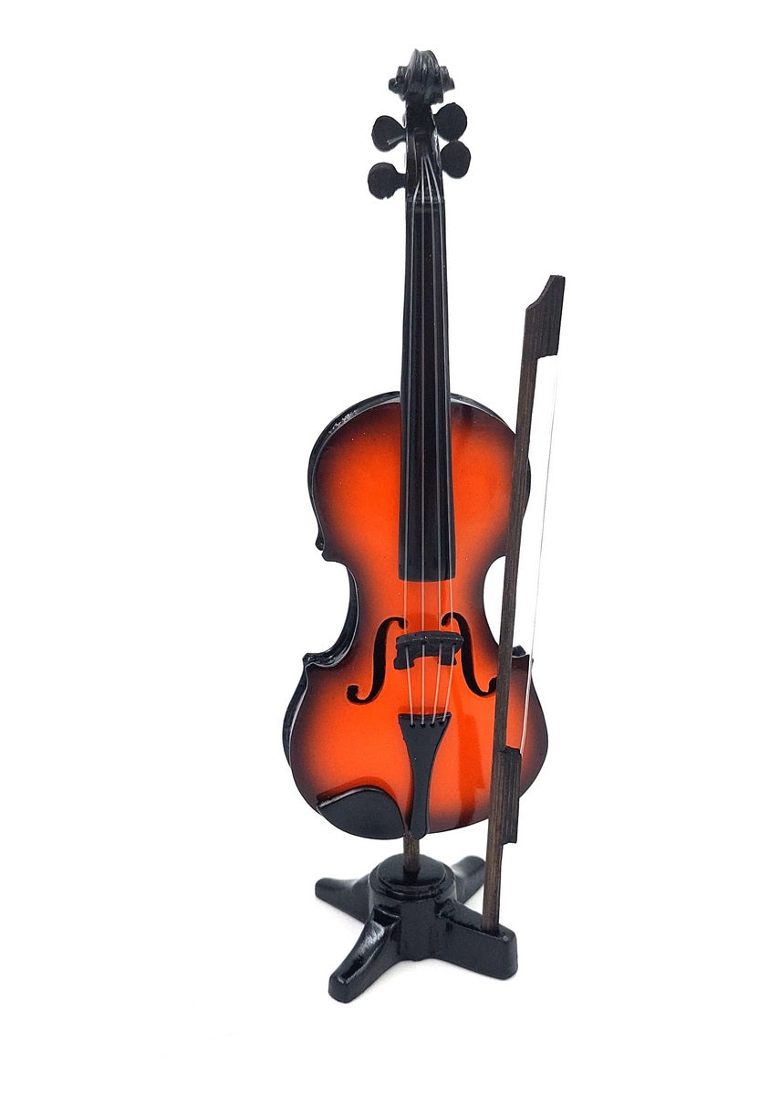 Mini-viool, met de hand gemaakt van hars, hoogte 13 cm, mogelijkheid tot personalisatie met gravure, ideaal als cadeau voor muziekliefhebbers