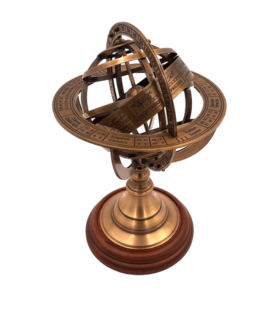 Messing astrolabium 21 cm met houten voet - Gepersonaliseerd cadeau voor liefhebbers van astronomie in goudkleur