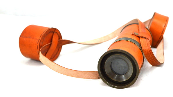 Retro messing verrekijker met leren riem NC1596 met mogelijkheid tot personalisatie met gravure