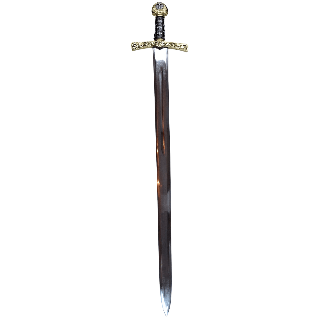 Replica van het zwaard Excalibur van koning Arthur met gravure – 98,5 cm, stalen kling, messing handgreep