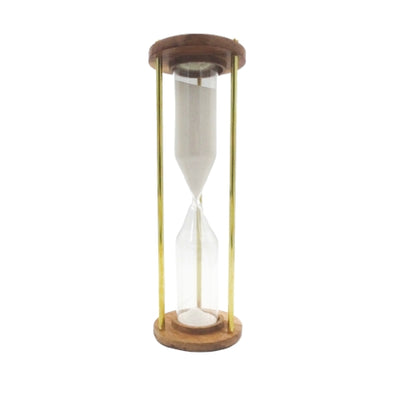 Messing-houten zandloper 30min met mogelijkheid tot personalisatie door gravure - elegant cadeau voor elke gelegenheid, hoogte 30,5cm, wit zand, klassieke materialen
