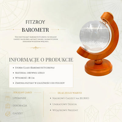 FitzRoy stormbarometer-globe met mogelijkheid tot graveren - elegante bureaudecoratie van glas en hout, hoogte 18,5 cm