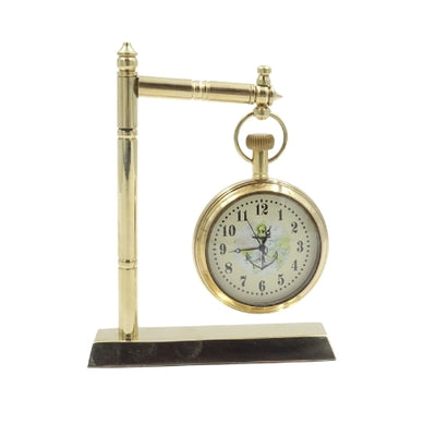 Maritieme messing bureauklok NC2126 met mogelijkheid tot graveren, 12 cm hoog, ideaal als cadeau voor een liefhebber van zeilen met anker- en zeilschipmotief