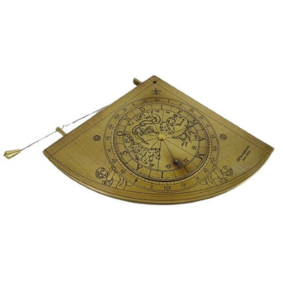Messing zonnekwadrant Gunter H39 met houten voet, mogelijkheid tot personalisatie met gravure, ideaal cadeau voor liefhebbers van astronomie, hoogte 17 cm, elegante geschenkverpakking