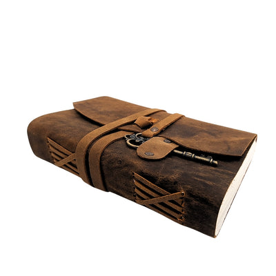 Retro leren notitieboek met sleuteltje en riem 200 pagina's 18 x 13 cm
