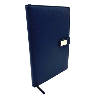 Elegant marineblauw leren notitieboek A5 met pen en gepersonaliseerde gravure in geschenkdoos