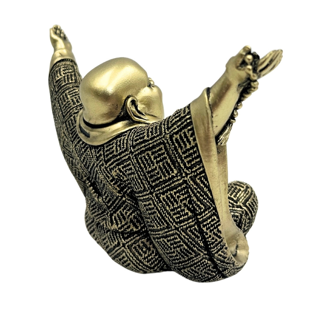 Beeldje van een vrolijke Boeddha in goud met mogelijkheid tot personalisatie met gravure - Elegante decoratie als cadeau met een hoogte van 17,1 cm van polyresin, symboliseert rijkdom en geluk