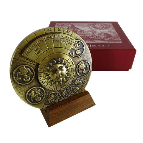 Renaissance eeuwigdurende kalender met gravure - gepersonaliseerd cadeau voor de jaren 1600-2799, elegante kantoordecoratie, diameter 9 cm, renaissancestijl