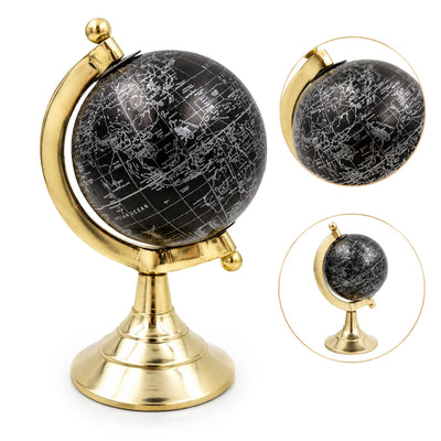Decoratieve globe Black & Gold met mogelijkheid tot personalisatie van de gravure – elegant cadeau-accessoire, hoogte 20 cm, messing voet, zwarte kaart met zilveren opschriften