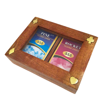 Elegant houten doosje met twee kaartspellen DNU-007 met mogelijkheid tot personalisatie met gravure