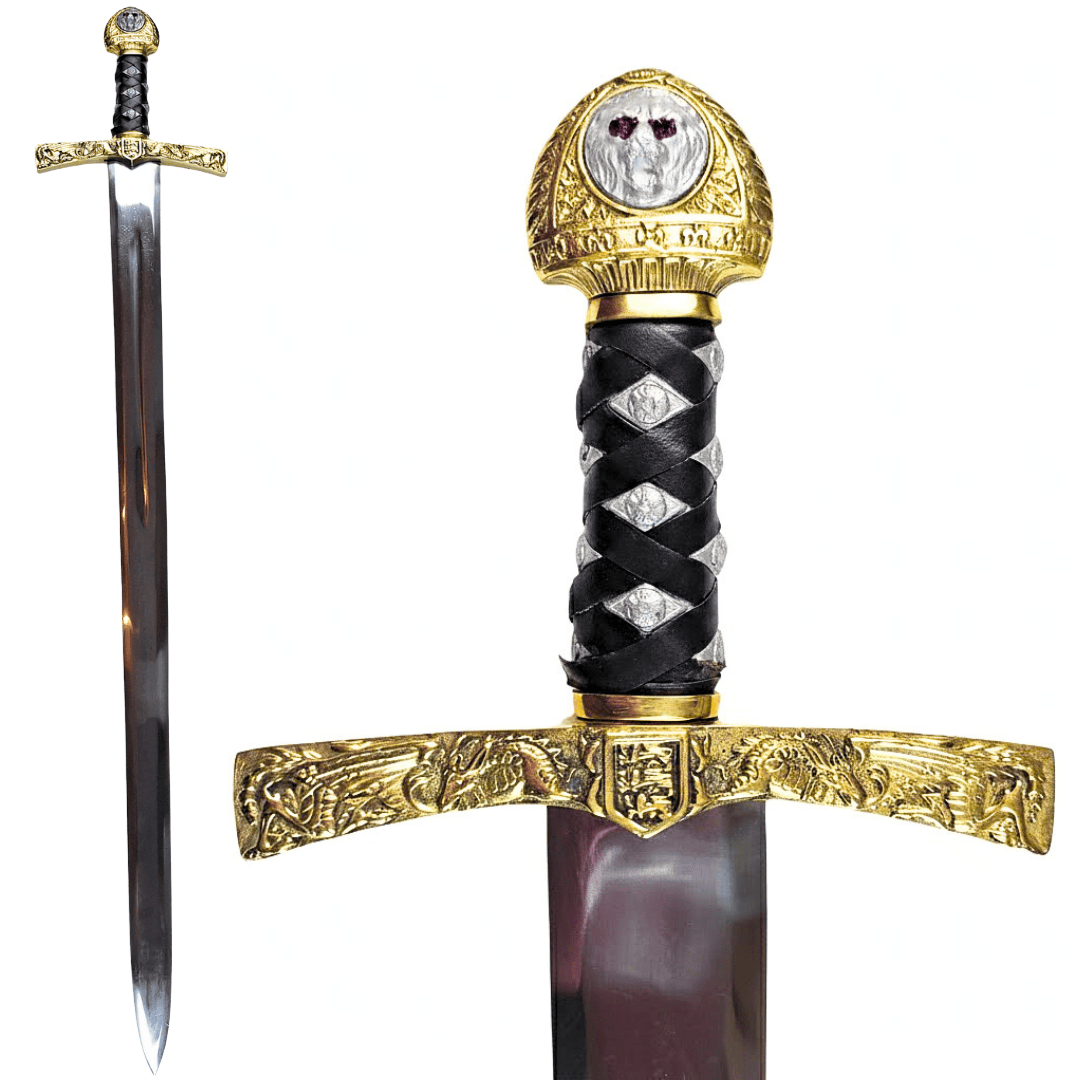 Replica van het zwaard Excalibur van koning Arthur met gravure – 98,5 cm, stalen kling, messing handgreep