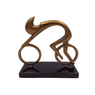 Beeldje van een wielrenner Wielrenner VB26/9 met gravure - elegant cadeau voor een fietser, hoogte 18 cm, messing en zwart, minimalistische interieurdecoratie