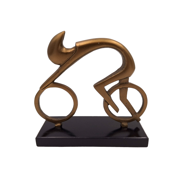 Beeldje van een wielrenner Wielrenner VB26/9 met gravure - elegant cadeau voor een fietser, hoogte 18 cm, messing en zwart, minimalistische interieurdecoratie