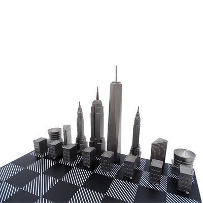 New York Skyline schaakset met gravure van roestvrij staal