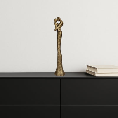 Modern beeldje moeder met kind in goud met gepersonaliseerde gravure - Hoogte 27 cm - Ideaal cadeau voor Moederdag, verjaardag of housewarming - Glamourstijl met zwarte elementen - Polyresin