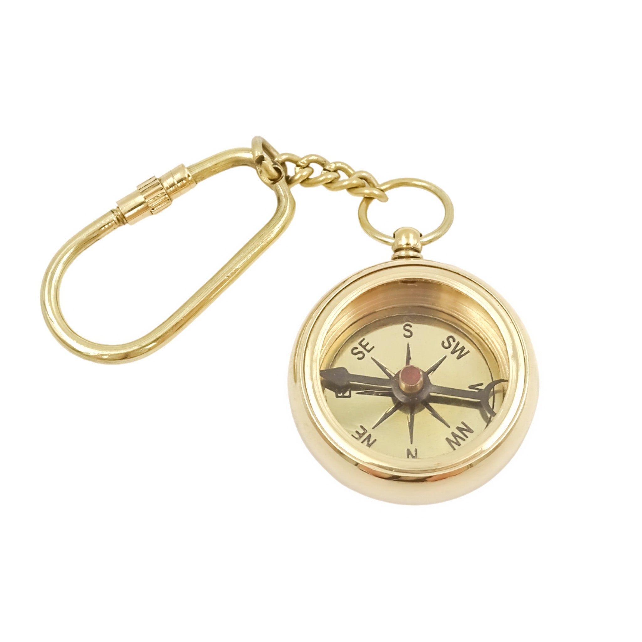Metalen kompassleutelhanger NC2050 met gravure - gepersonaliseerd goudkleurig kompas in zwart als cadeau, messing behuizing, diameter 3,5 cm