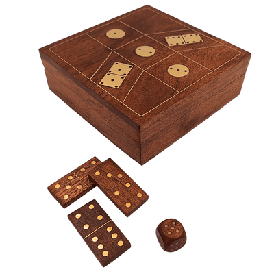 Elegante spellenset in houten doos met gravure