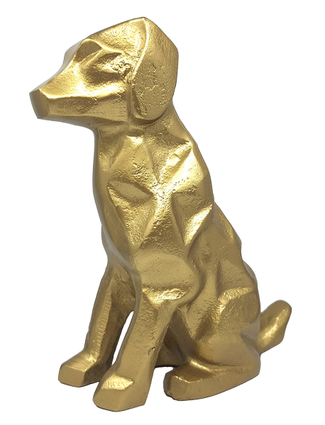 Gouden decoratief beeldje Hond DOG2 met mogelijkheid tot personalisatie met gravure