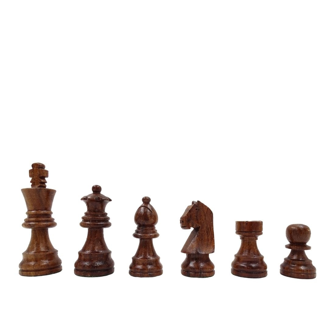 Houten schaakspel 40x40 cm met gravure - Opvouwbaar schaakbord van Indisch palissander in bruin-beige kleur