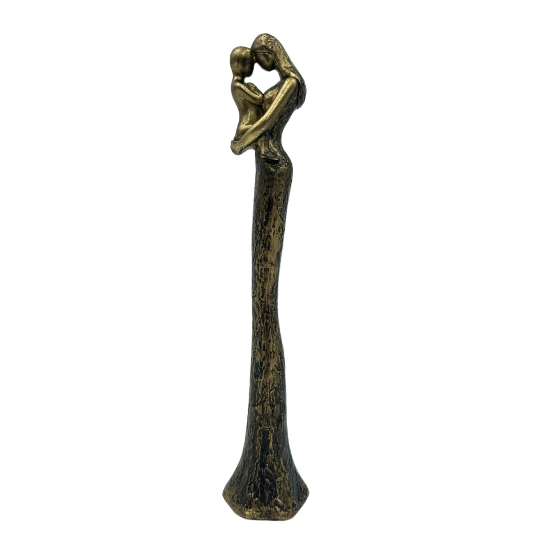 Modern beeldje moeder met kind in goud met gepersonaliseerde gravure - Hoogte 27 cm - Ideaal cadeau voor Moederdag, verjaardag of housewarming - Glamourstijl met zwarte elementen - Polyresin