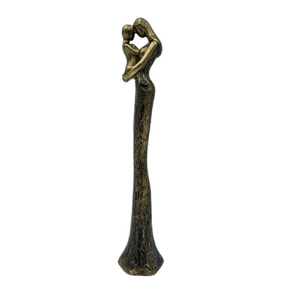 Modern beeldje moeder met kind in goud met gepersonaliseerde gravure - Hoogte 27 cm - Ideaal cadeau voor Moederdag, verjaardag of housewarming - Glamourstijl met zwarte elementen - Polyresin