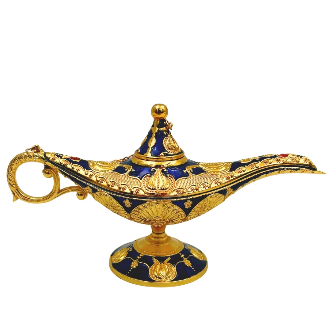 Aladdins lamp LABB met metalen versieringen in goudkleur, donker marineblauw, 22 x 7 x 11 cm