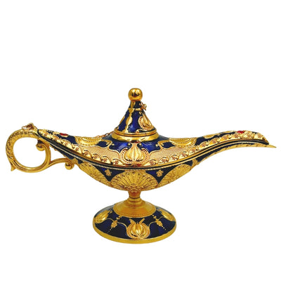 Aladdins lamp LABB met metalen versieringen in goudkleur, donker marineblauw, 22 x 7 x 11 cm
