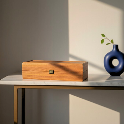 Exclusieve houten doos voor een wijnfles BWXL30 met mogelijkheid tot personalisatie met gravure, walnootkleurig, ideaal als cadeau, afmetingen 35x14x10 cm
