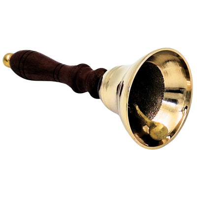 Messing handbel met houten handvat in retrostijl – gepersonaliseerde gravure, ideaal als cadeau – hoogte 16 cm, diameter 7,5 cm, goudkleurig en bruin
