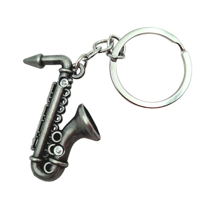 Metalen sleutelhanger saxofoon in zilverkleur