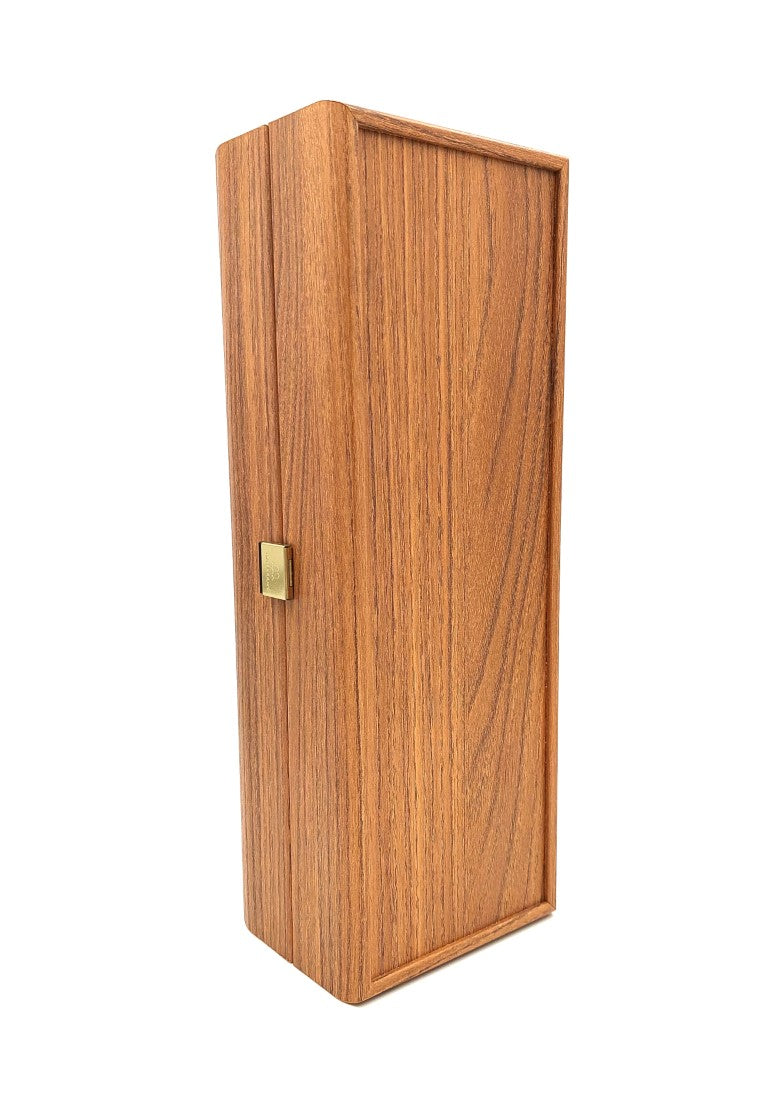 Exclusieve houten doos voor een wijnfles BWXL30 met mogelijkheid tot personalisatie met gravure, walnootkleurig, ideaal als cadeau, afmetingen 35x14x10 cm