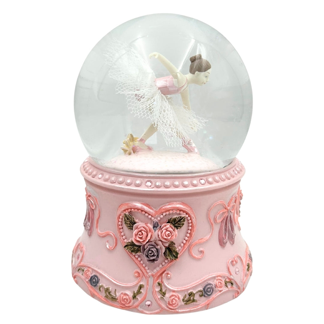 Dansende ballerina in glazen bol 15cm met gepersonaliseerde gravure - elegante muziekdoos met pastelkleurige voet en melodie Het Zwanenmeer