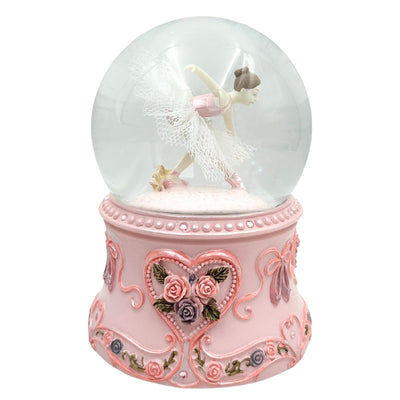 Dansende ballerina in glazen bol 15cm met gepersonaliseerde gravure - elegante muziekdoos met pastelkleurige voet en melodie Het Zwanenmeer