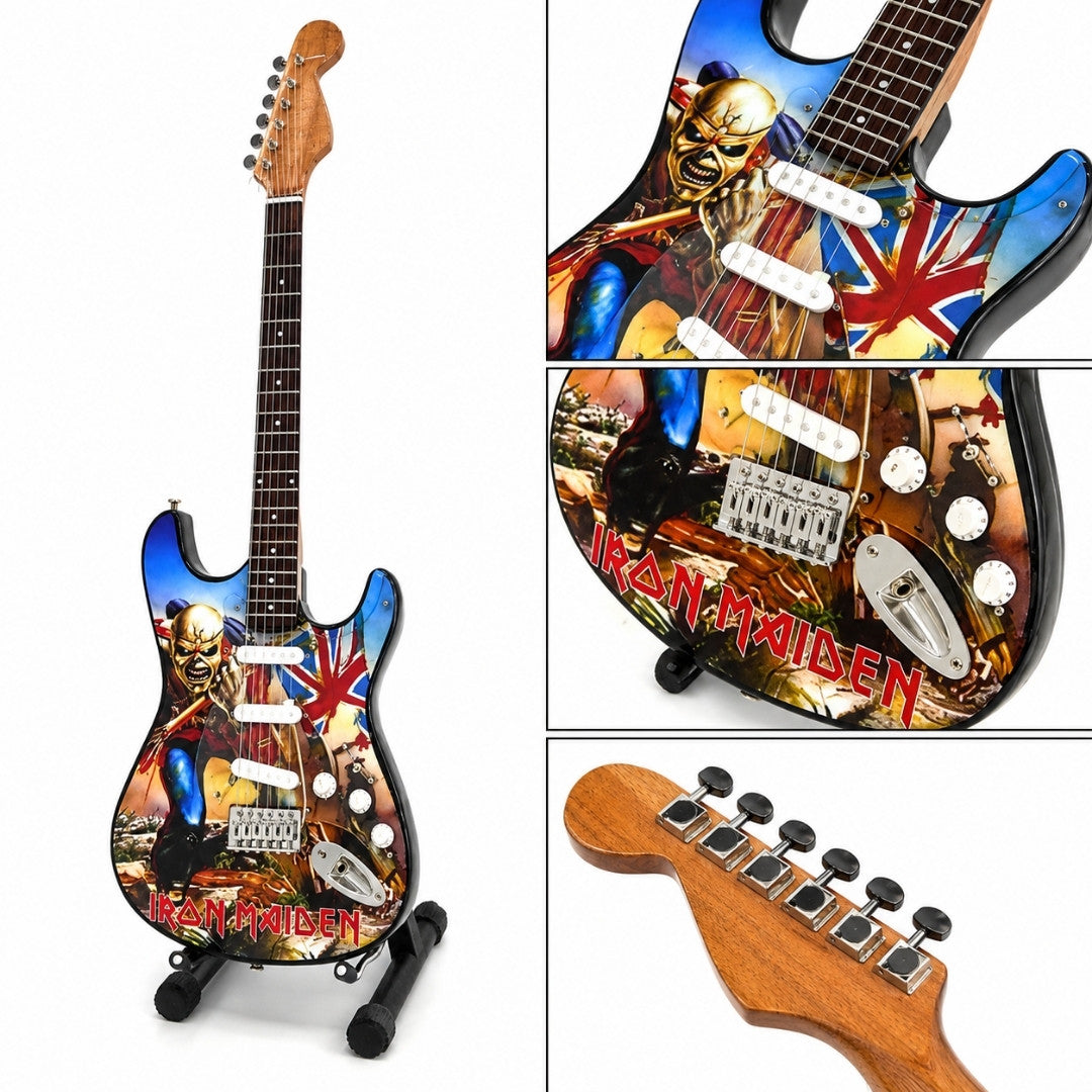 Mini-decoratiegitaar Iron Maiden „The Trooper” van mahonie - Handgemaakte decoratie voor muziekfans