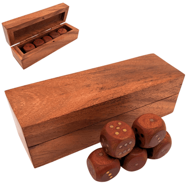 Elegante houten dobbelstenen met messing ogen in een gepersonaliseerd doosje