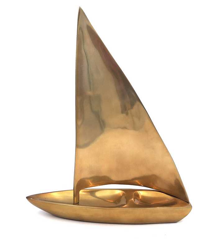 Groot zeilbootmodel van aluminium 39 x 30 cm met mogelijkheid tot personalisatie met gravure