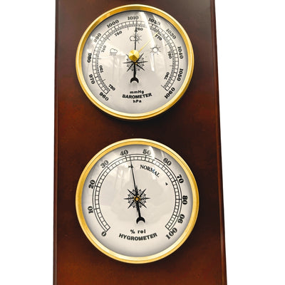 Elegant retro-weerstation 36cm met gravure – barometer, thermometer, hygrometer in houten behuizing